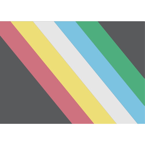 The disability pride flag. Black background with diagonal stripes of red, yellow, white, blue and green